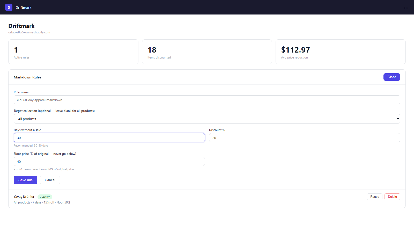 Creating a markdown rule with discount and threshold