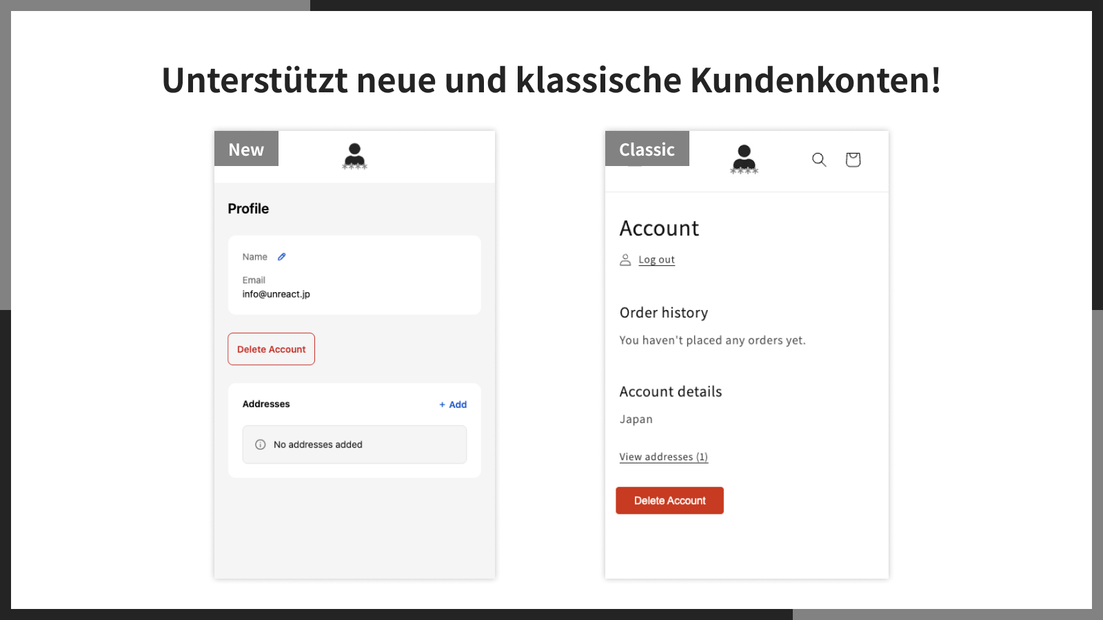 Unterstützt neue und klassische Kundenkonten!
