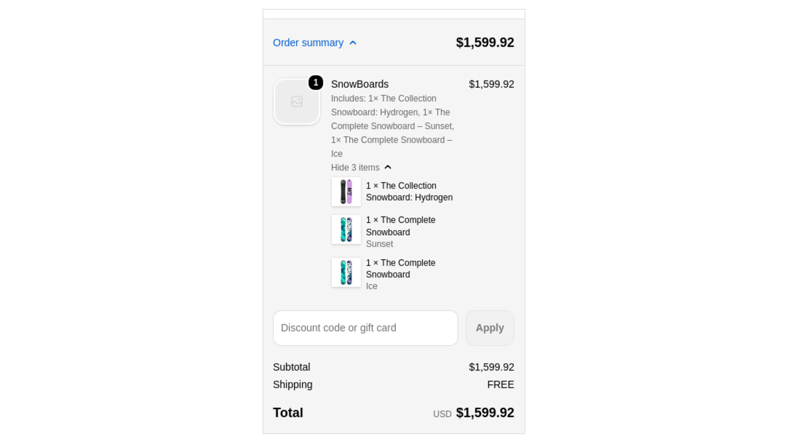 Checkout order summary showing bundle with components