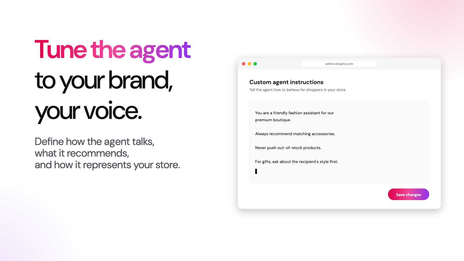 Custom AI sales agent instructions in Shopify admin