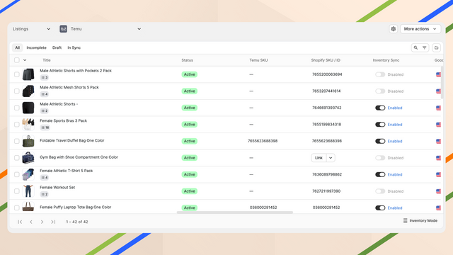 Liste des produits dans M2E Cloud - Importateur Temu