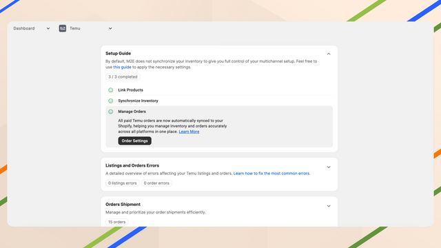 Dashboard in M2E Cloud – Temu-Importer