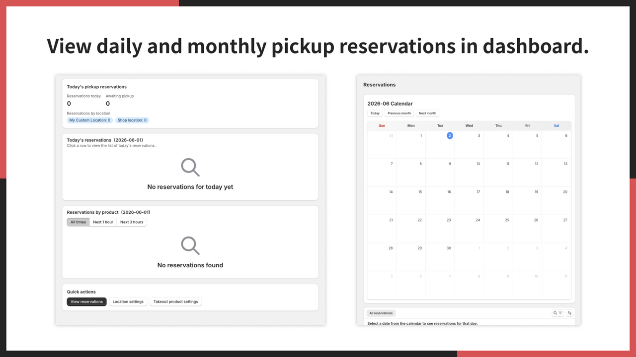 View daily and monthly pickup reservations in dashboard.