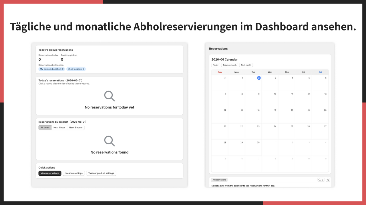 Tägliche und monatliche Abholreservierungen im Dashboard ansehen