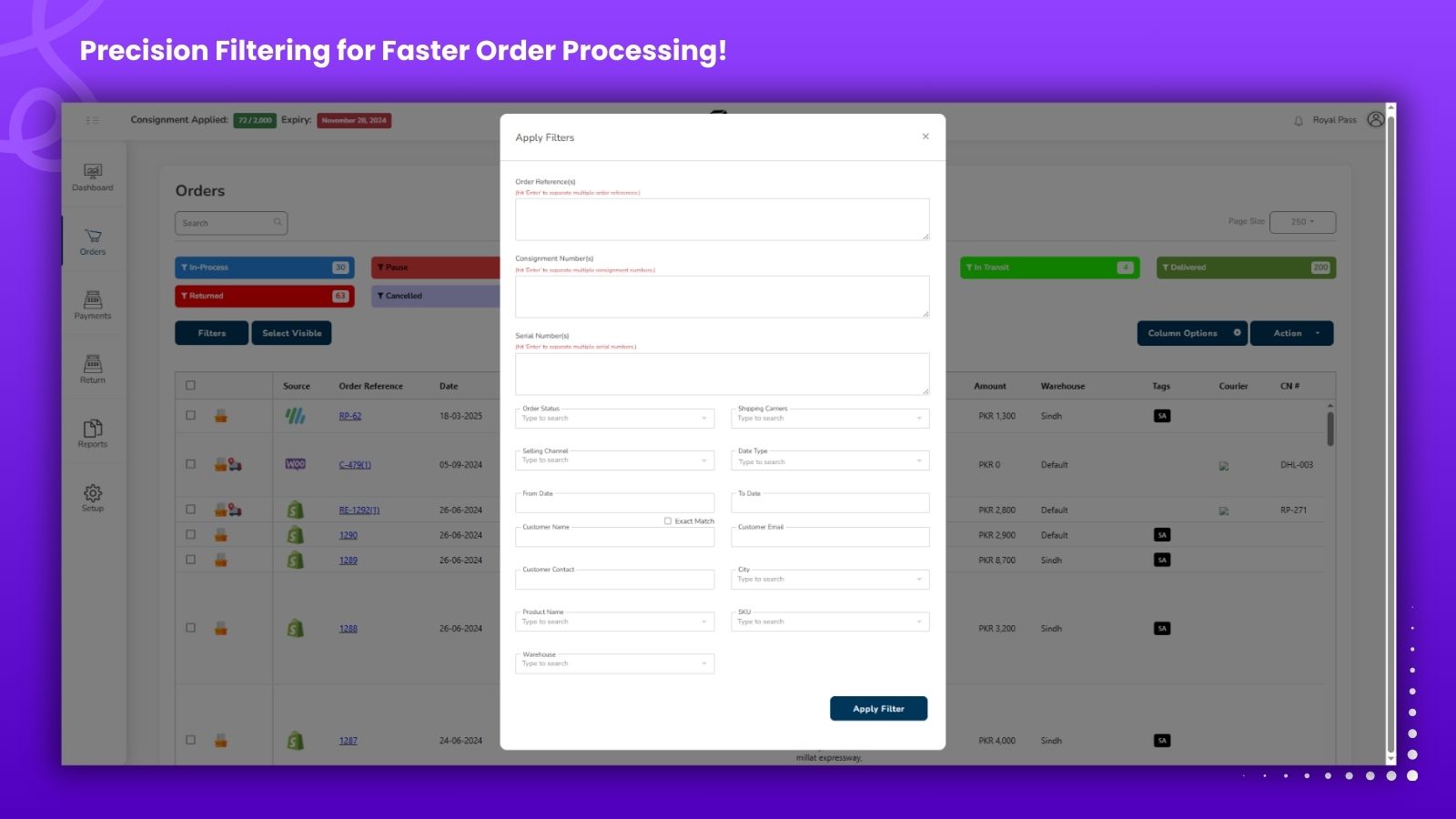 Precision filtering for faster order processing 