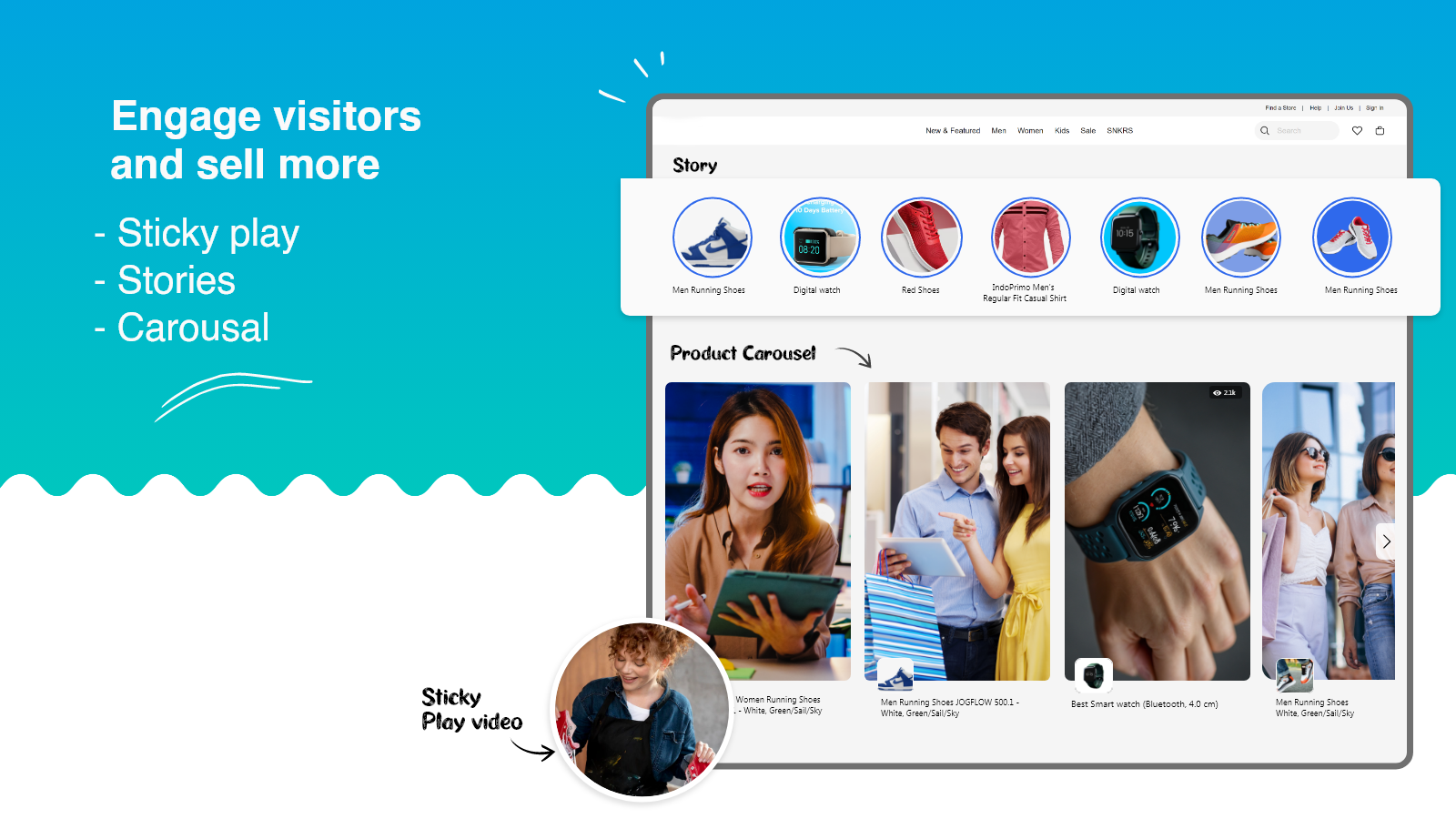 Sticky play, carousal, stories on your website
