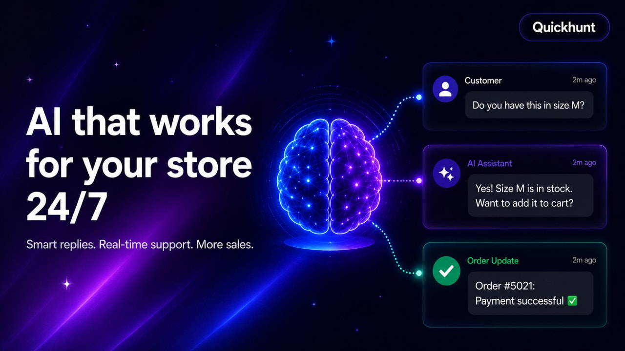 QuickHunt AI chat answering store queries 24/7