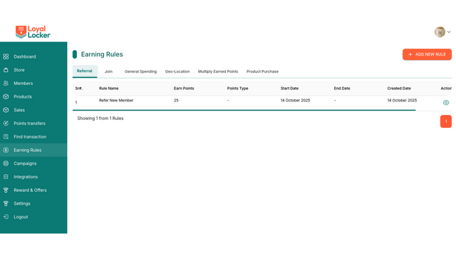 Points engine earning ruless