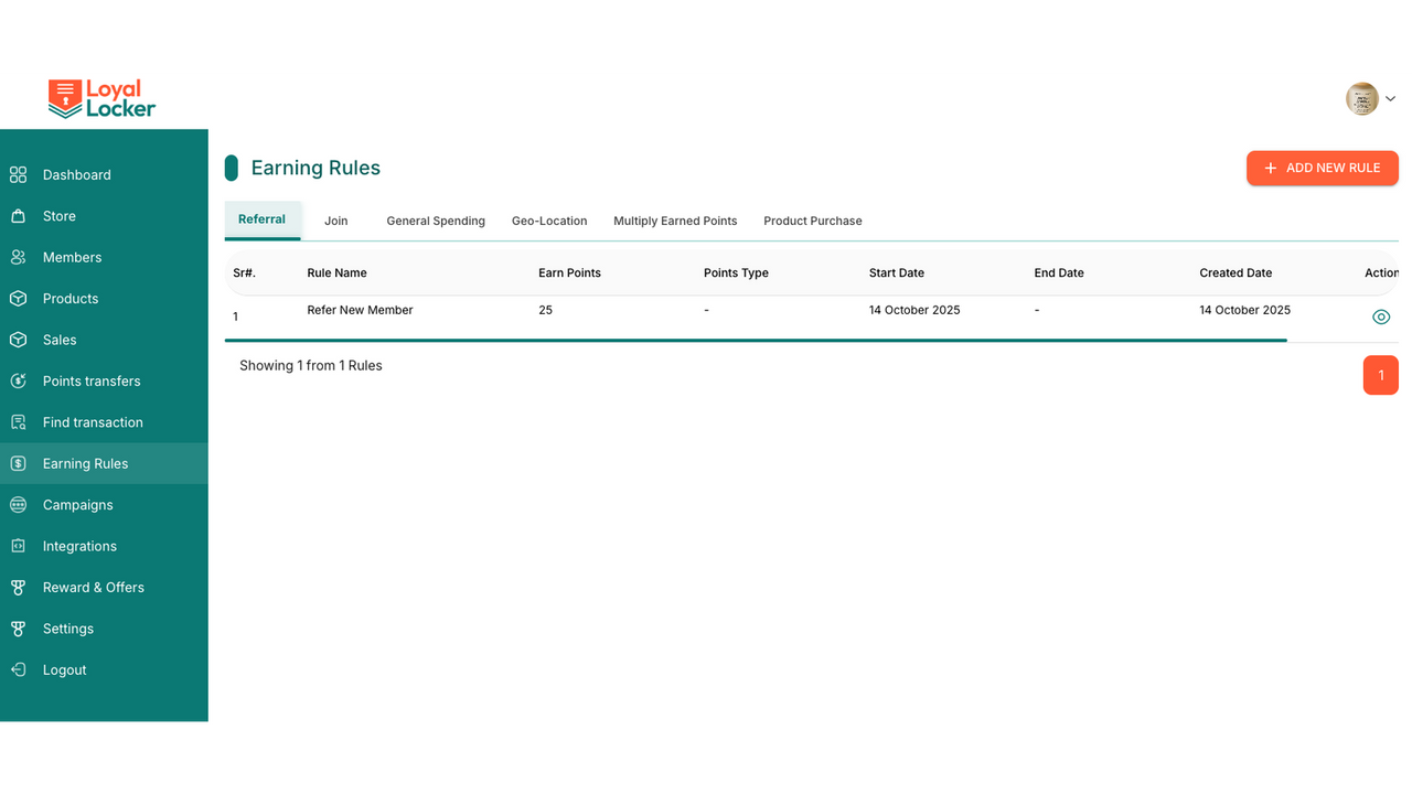 Points engine earning ruless