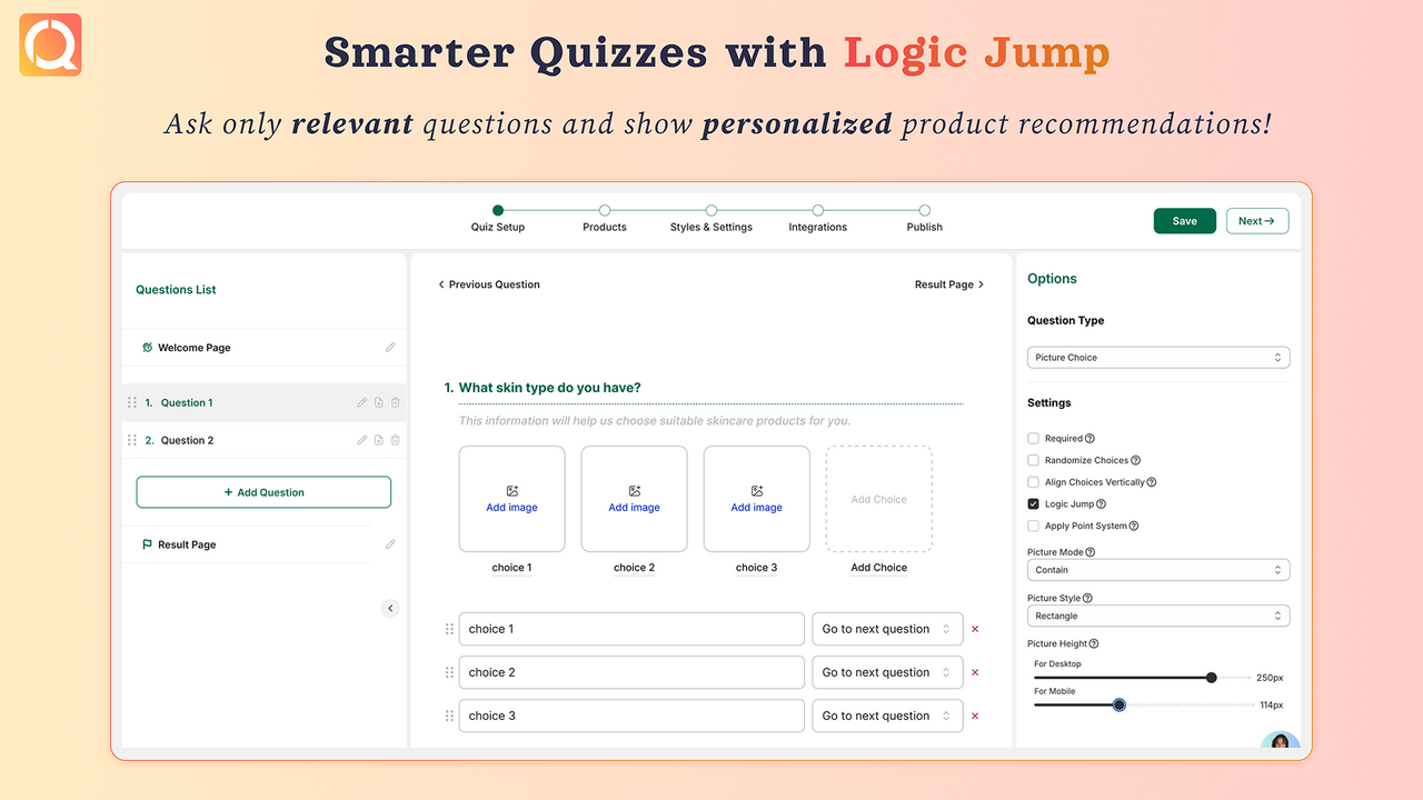 Logic Jump Quiz on Shopify