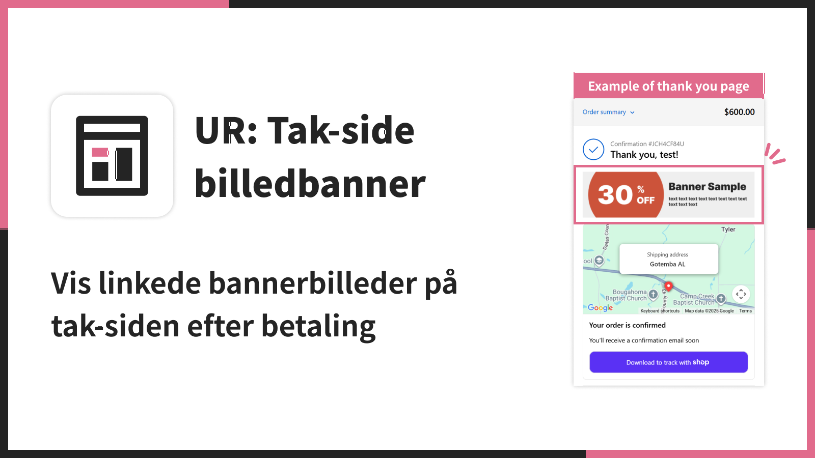 Vis linkede bannerbilleder på tak-siden efter betaling