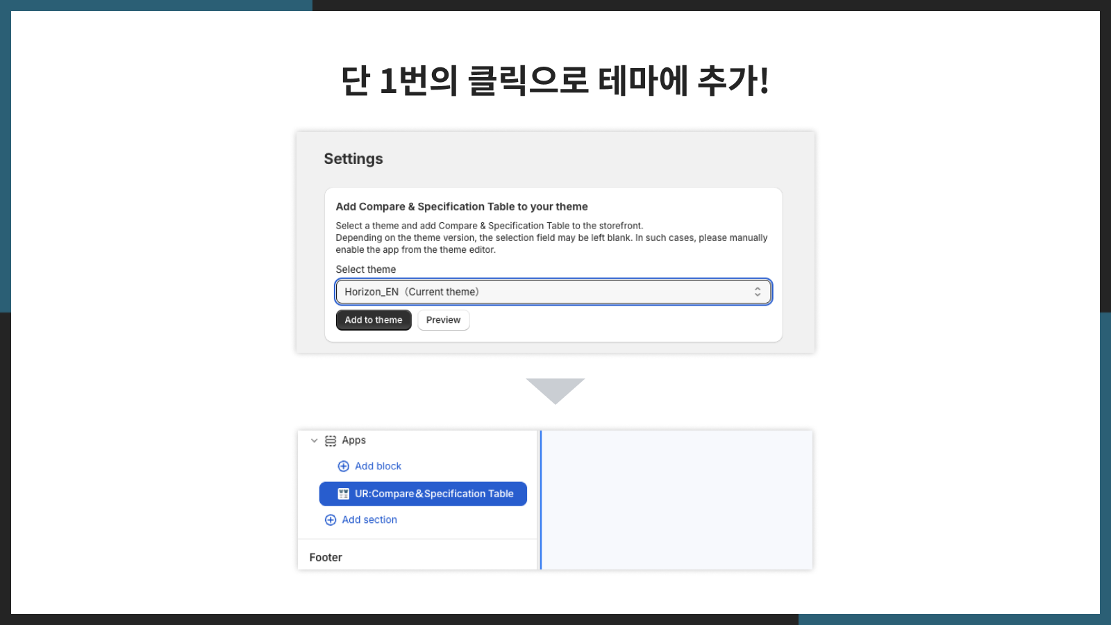 단 1번의 클릭으로 테마에 추가!