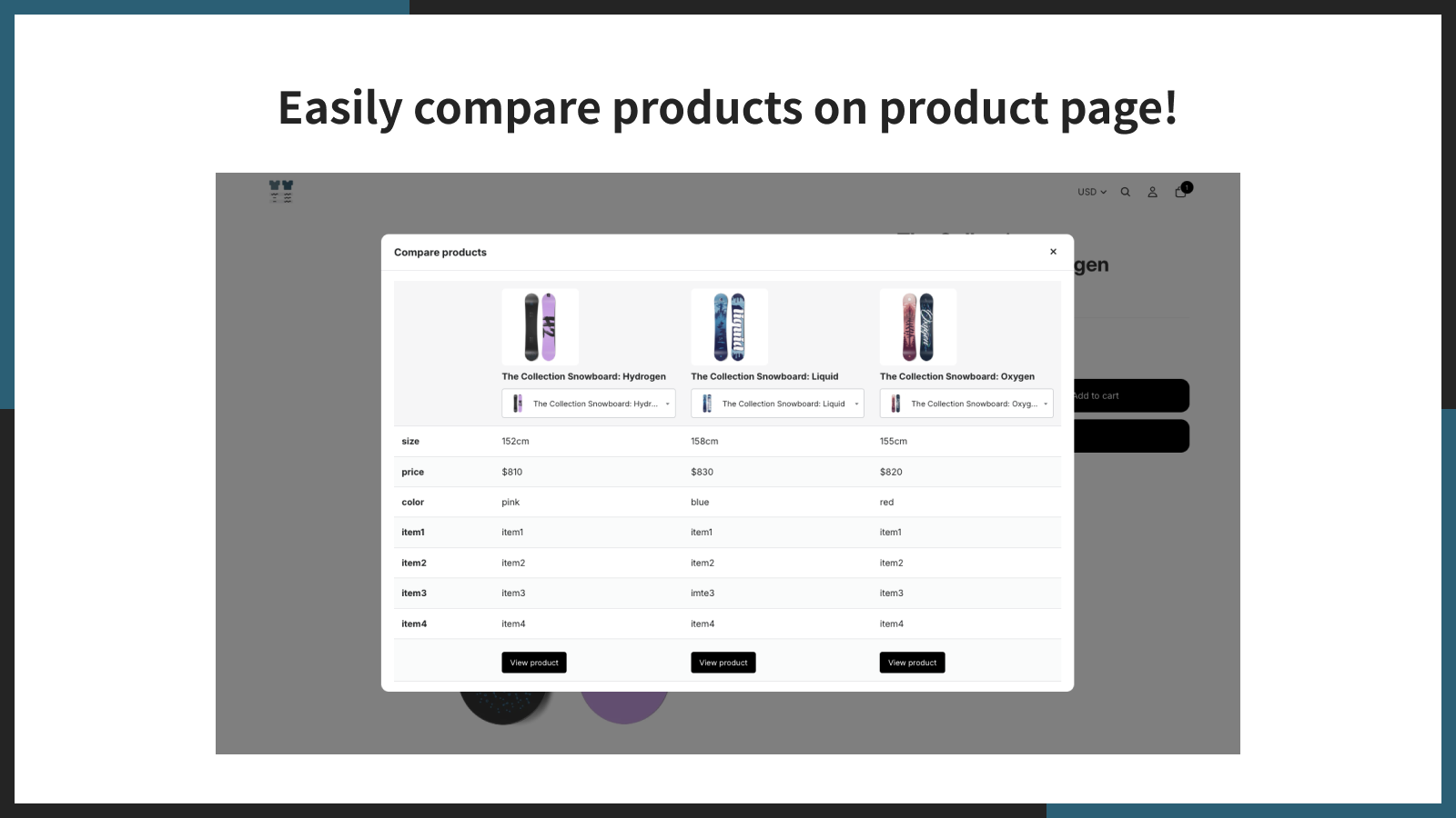 Easily compare products on product page!