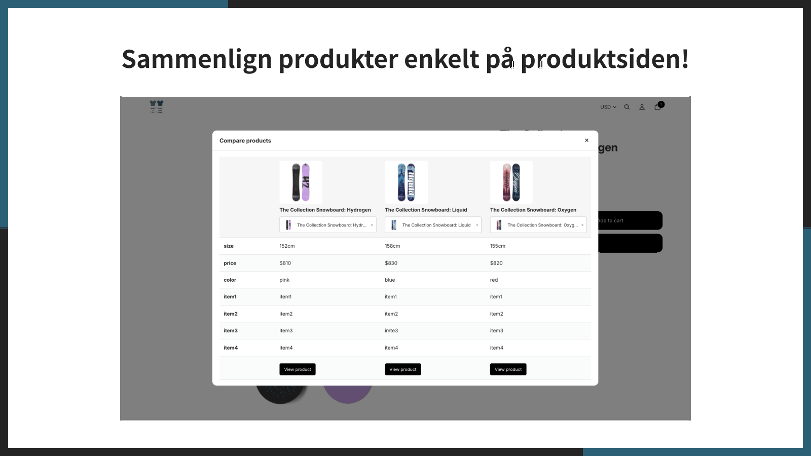Sammenlign produkter enkelt på produktsiden!