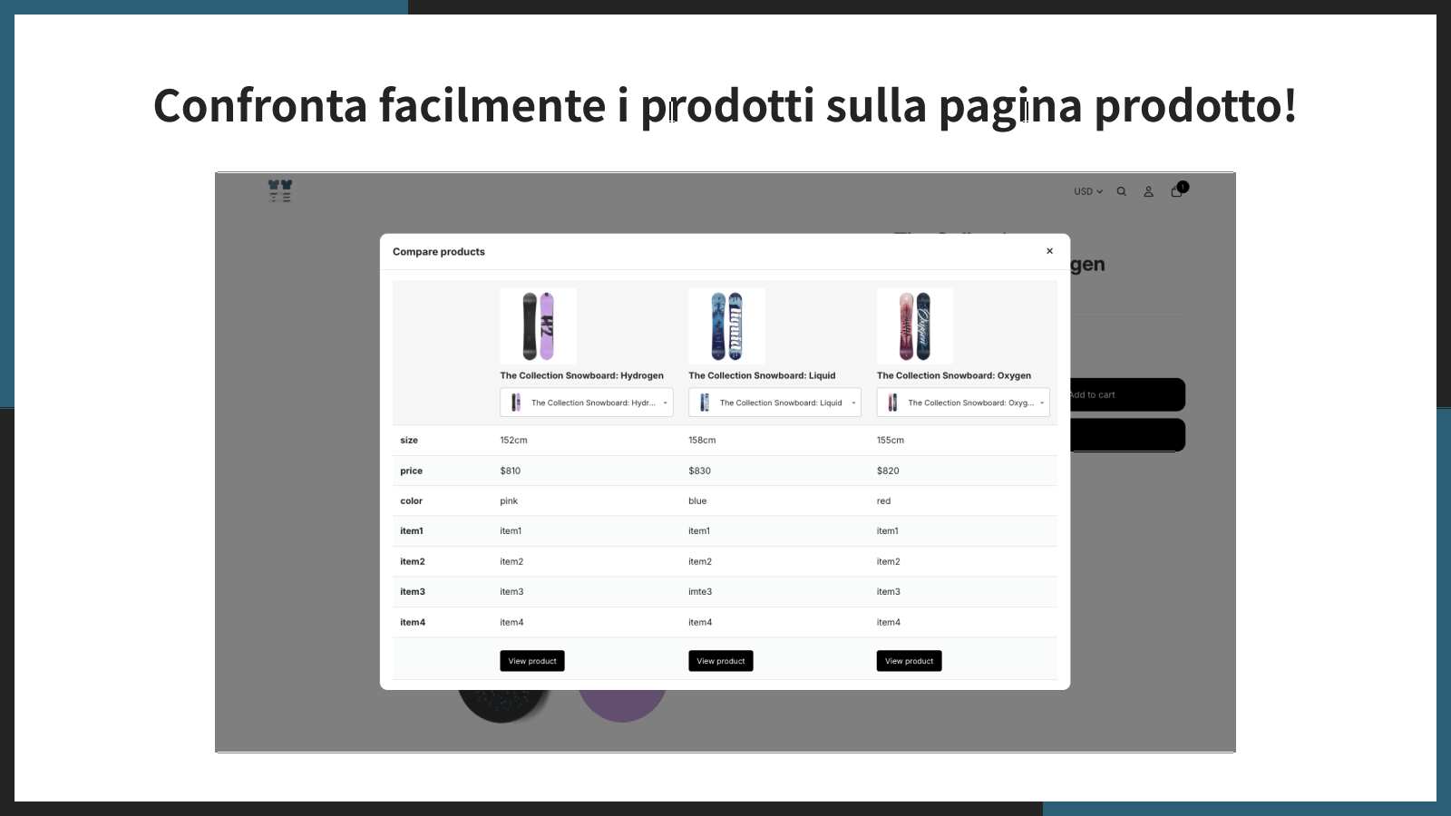 Confronta facilmente i prodotti sulla pagina prodotto!