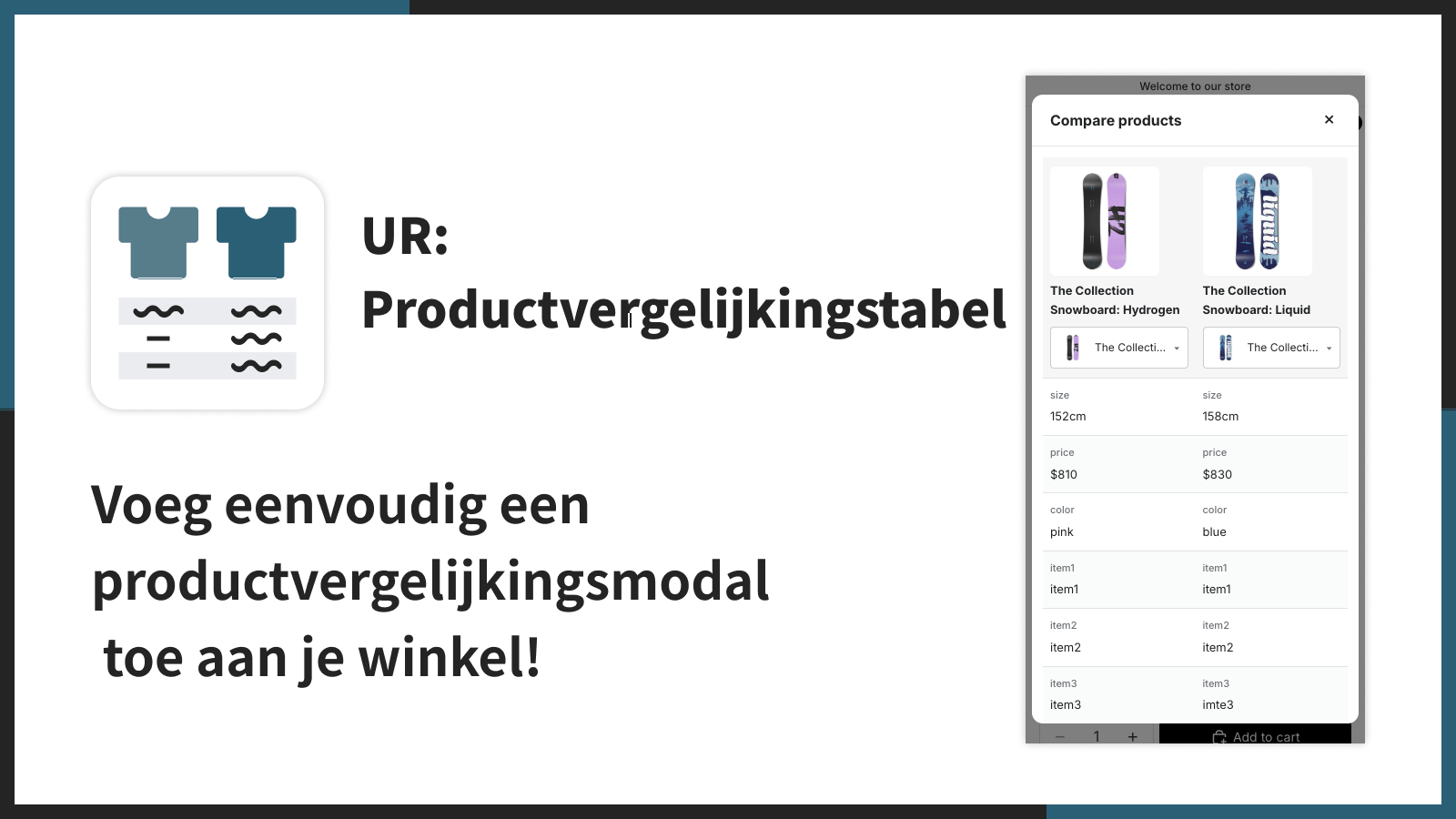 Voeg eenvoudig een productvergelijkingsmodal toe aan je winkel!