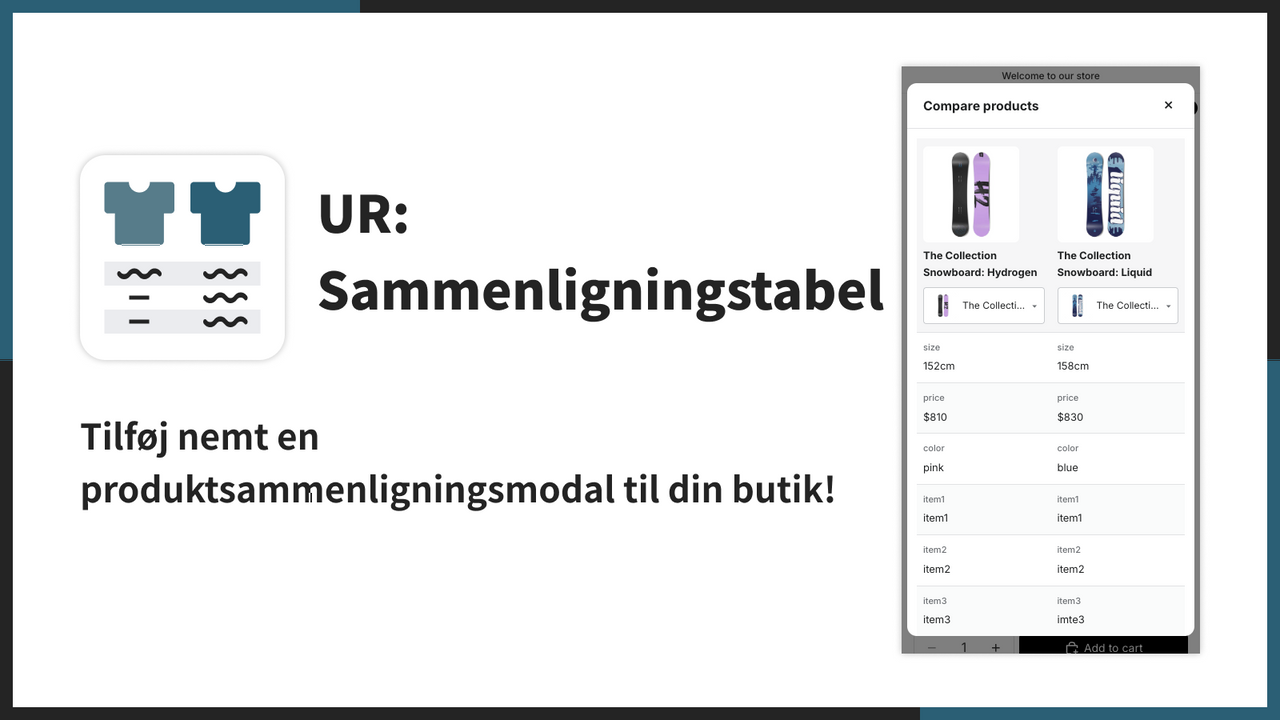 Tilføj nemt en produktsammenligningsmodal til din butik!