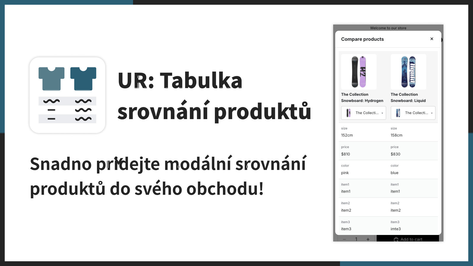 Snadno přidejte modální srovnání produktů do svého obchodu!