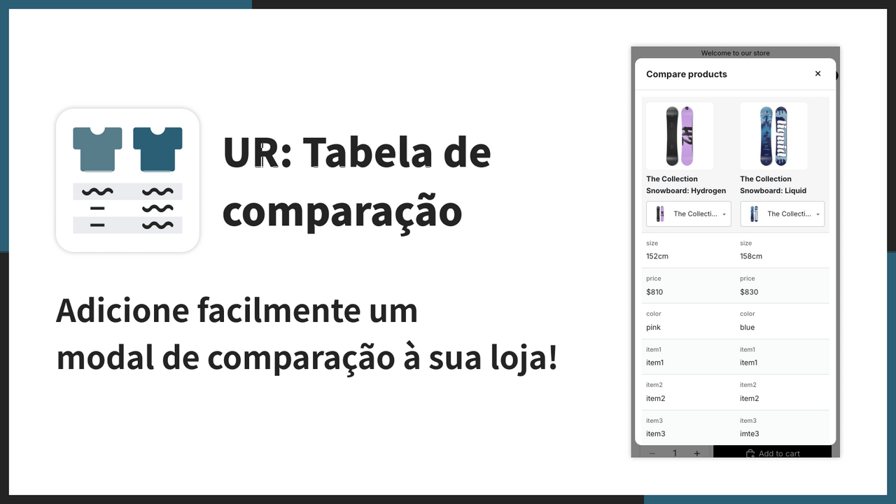 Adicione facilmente um modal de comparação à sua loja!