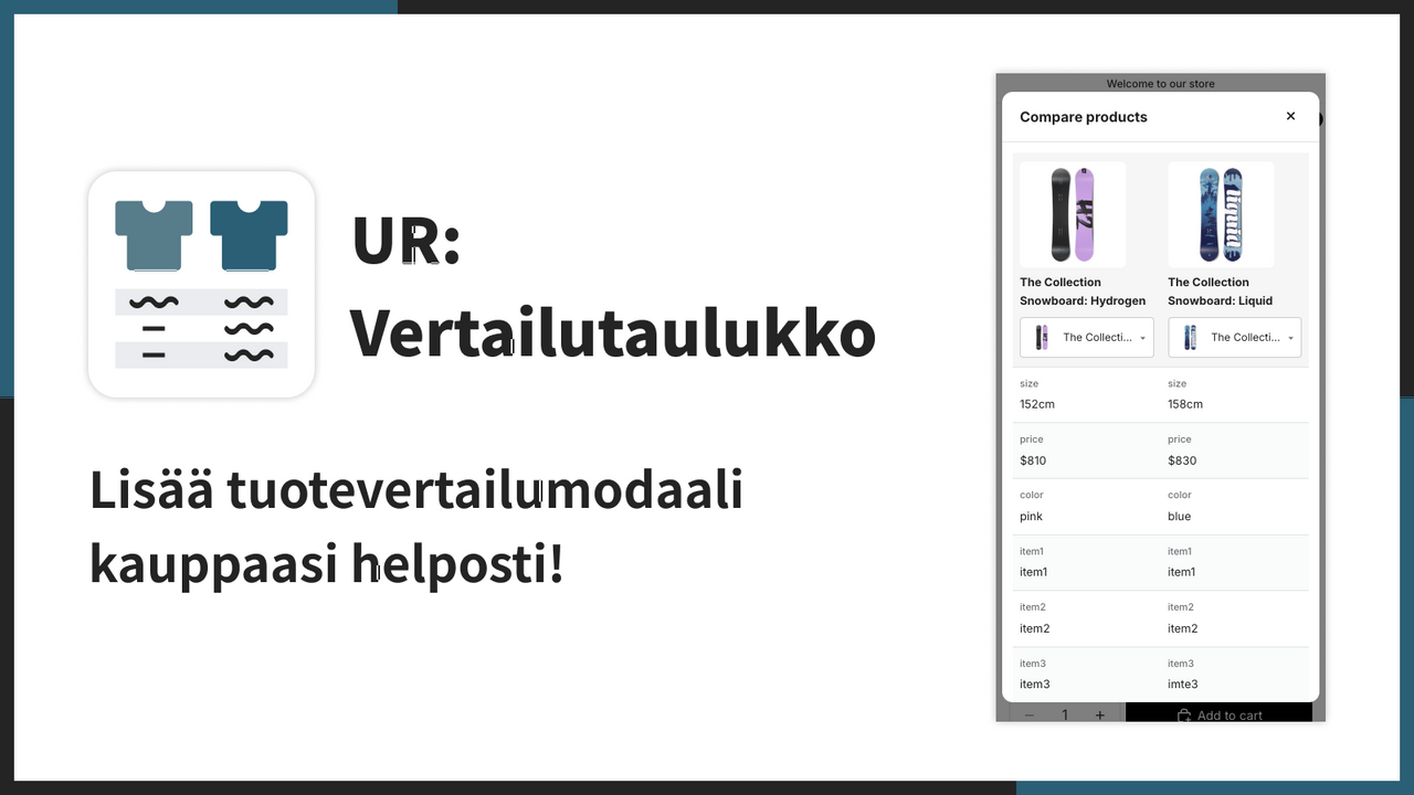 Lisää tuotevertailumodaali kauppaasi helposti!