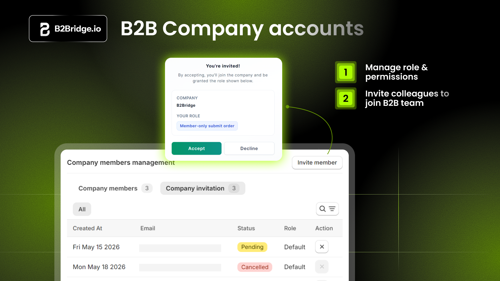 create a company team admin and invite new member with assigned 