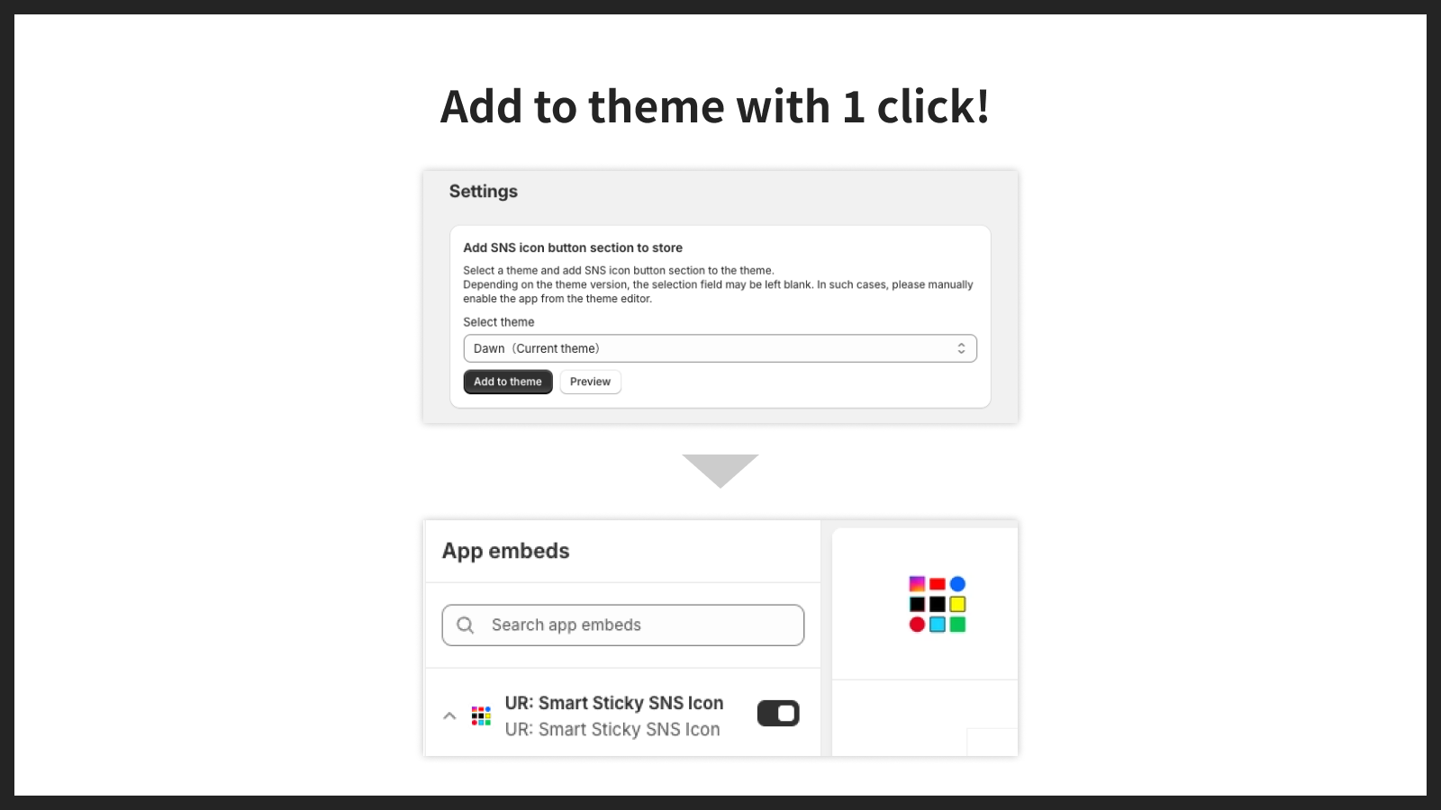 Add to theme with 1 click! 