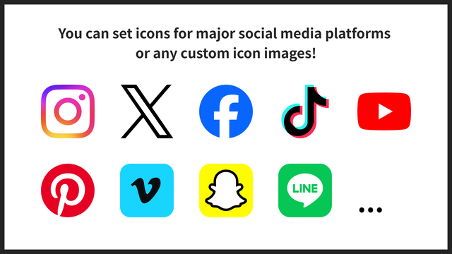 You can set icons for major social media platforms