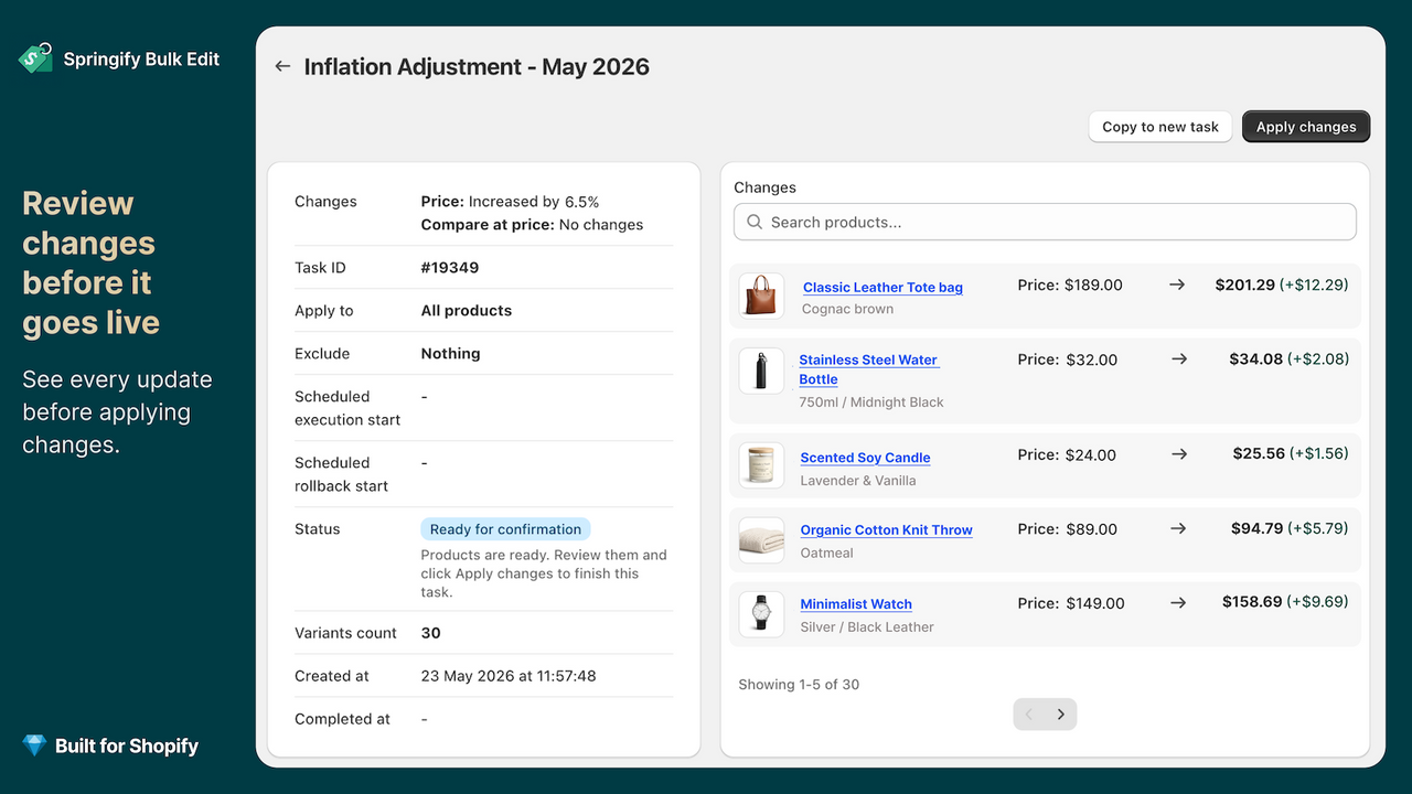 Preview bulk price changes before applying