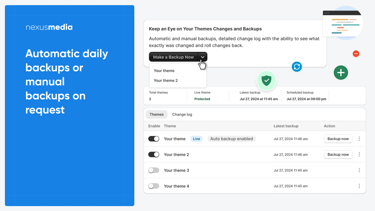 Keep an eye on all the changes in your theme, automatic backups