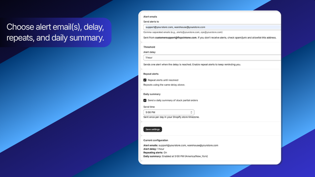 FP1 - Partial Fulfillment Flag app Settings in Shopify.
