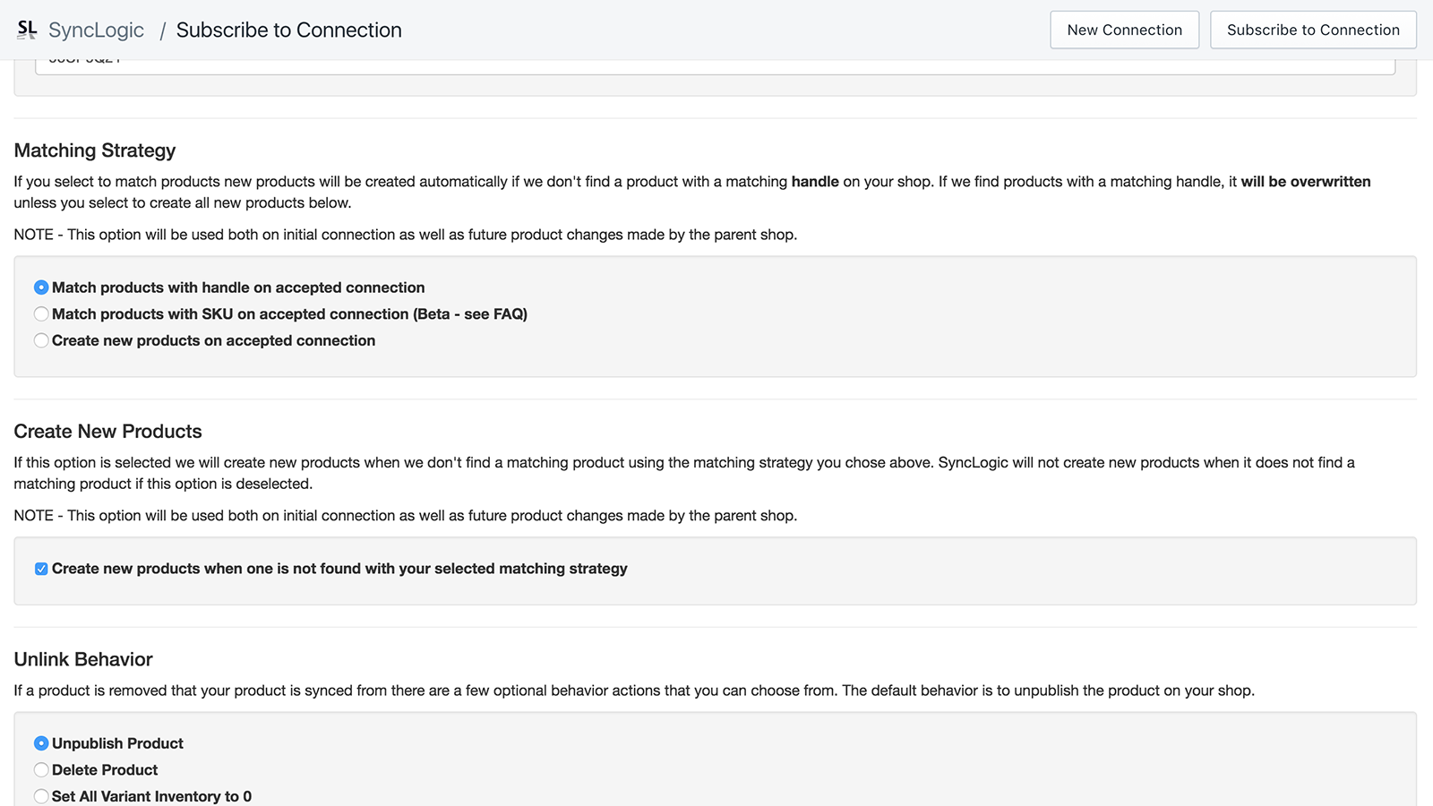 Configuring a connection subscription