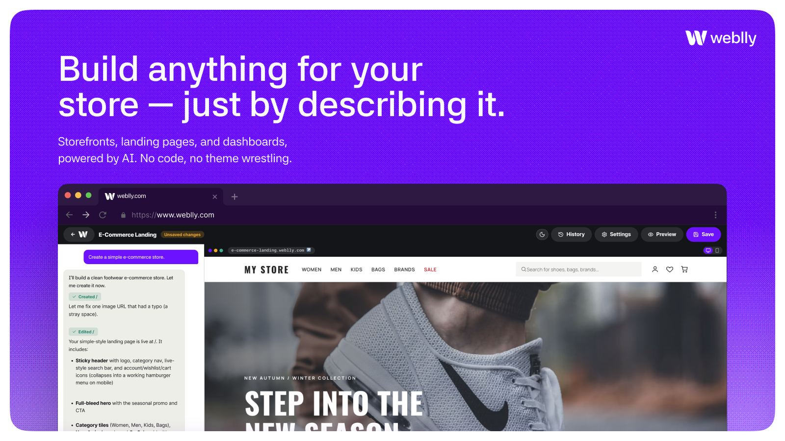 Banner showing Weblly as page builder app