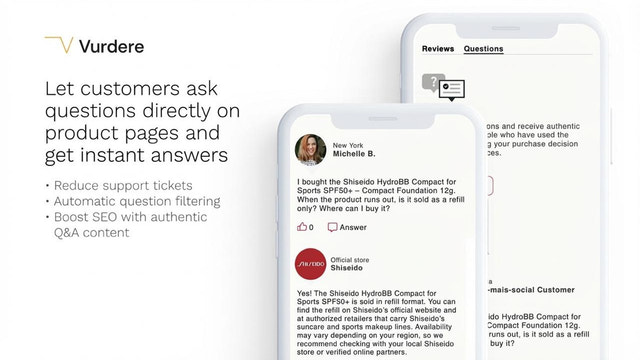 Mobile phones showing Vurdere review collection app with ratings