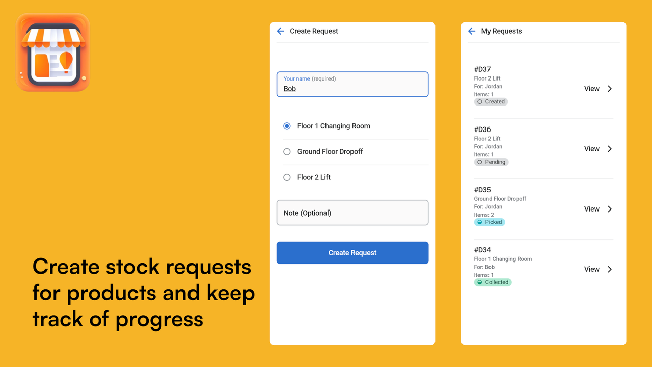 Create stock requests for products and keep track of progress
