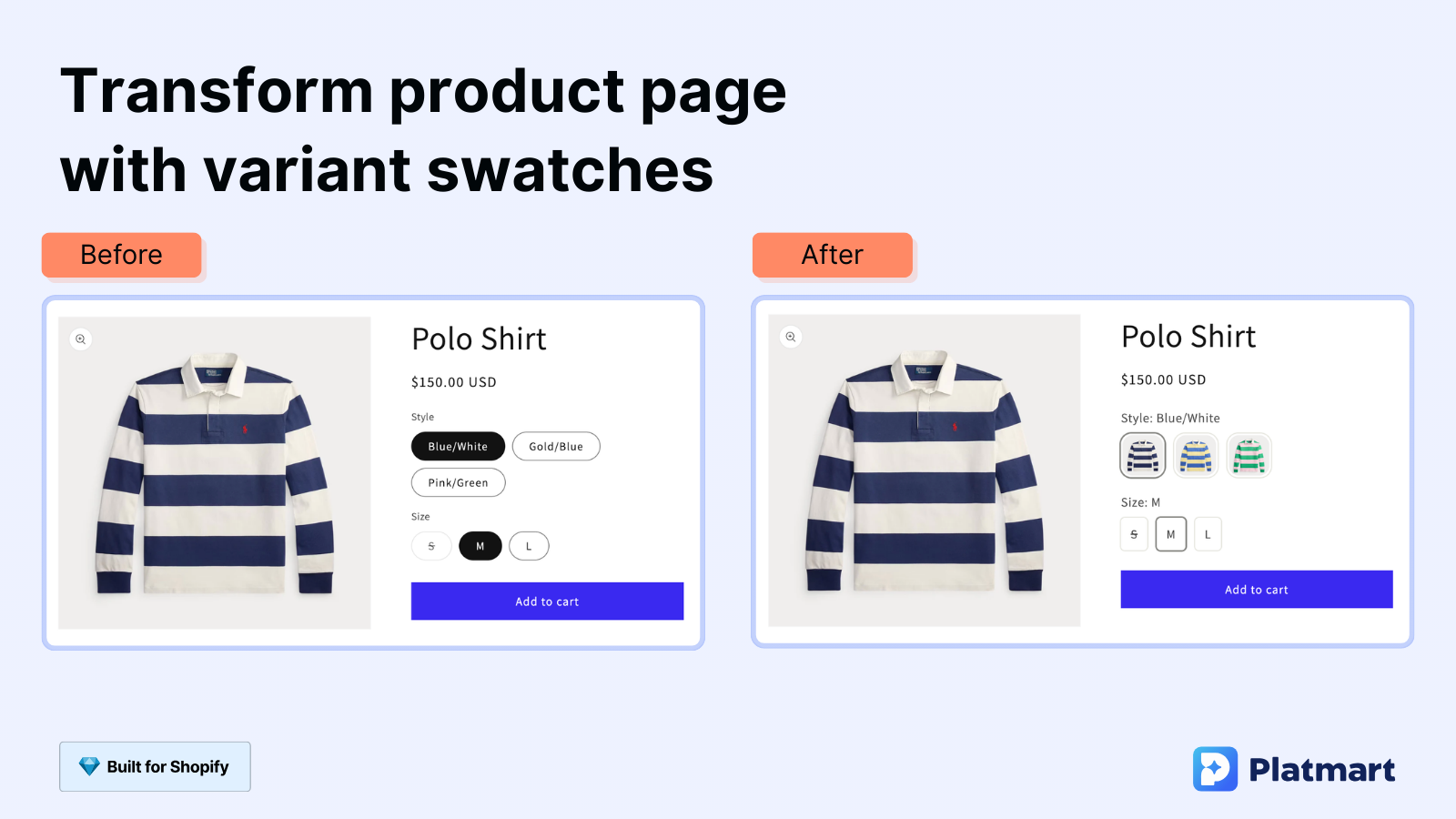 Swatches for product variants in Shopify, variant swatches