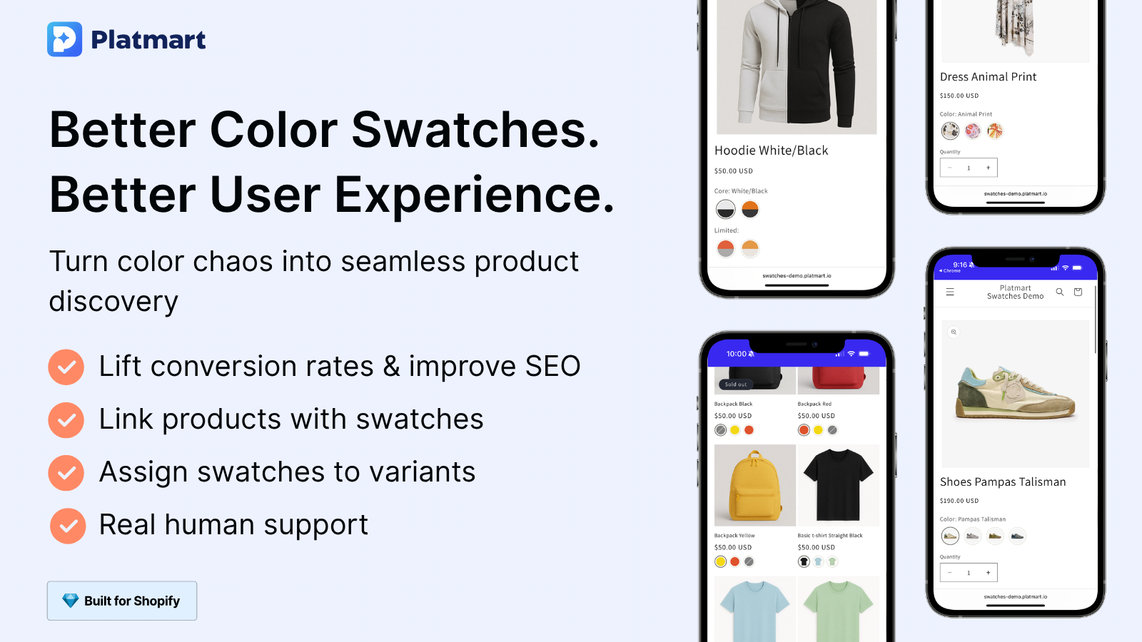 Swatches on product page in Shopify - Platmart Color Swatches