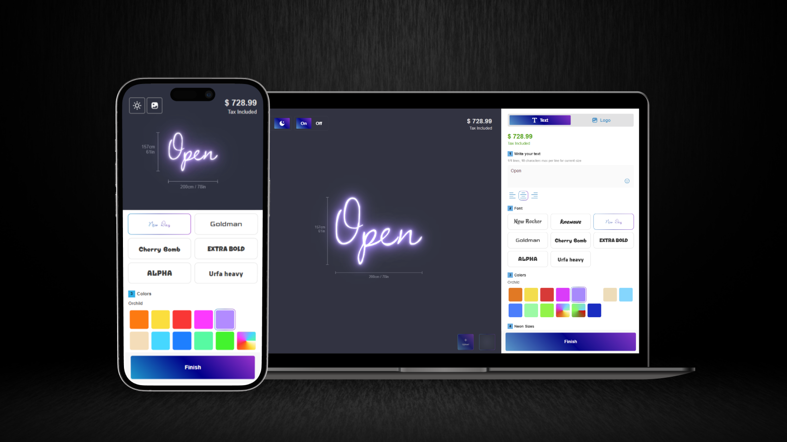 Create personalized neon signs with previews