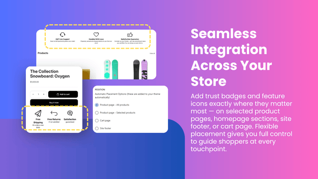 PX Trust Badges integration preview on product page layout