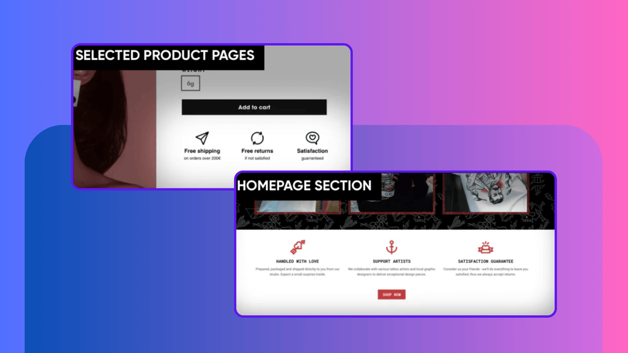 PX Trust Badges shown on selected product and homepage sections