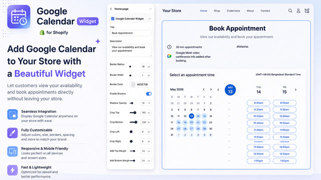 Calendar embed settings panel