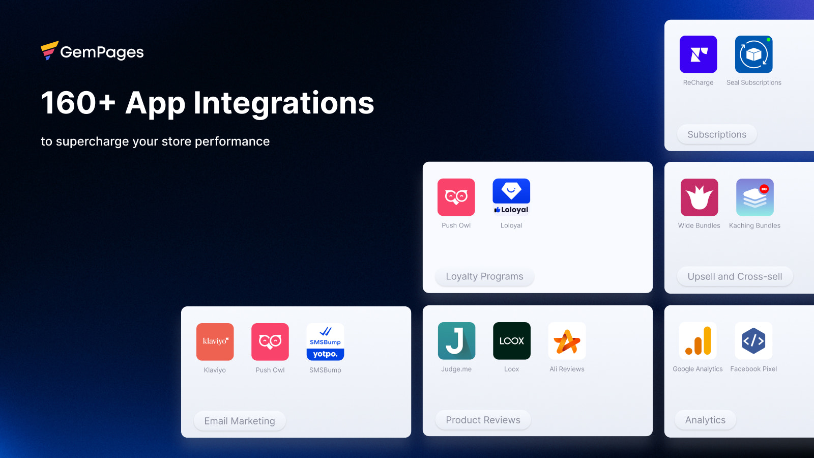 160+ App Integrations to supercharge your store performance