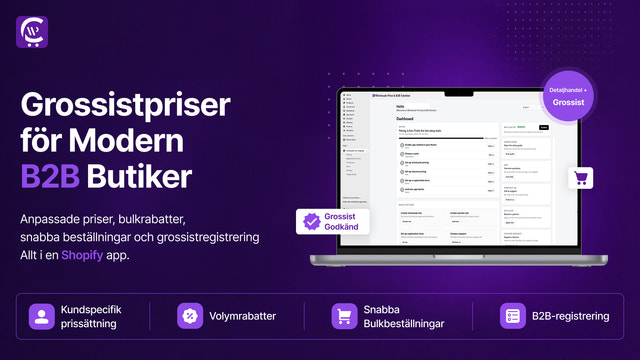 B2B grossist dashboard med ordrar, kunder och prisregler
