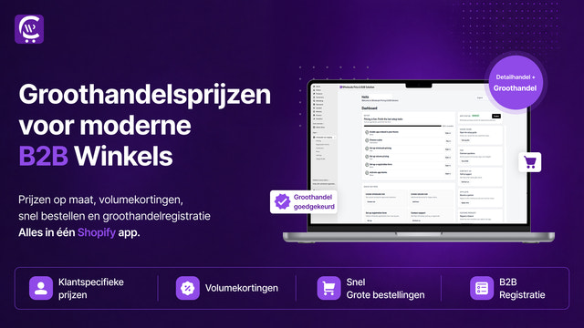 B2B groothandel dashboard met orders, klanten en prijsregels