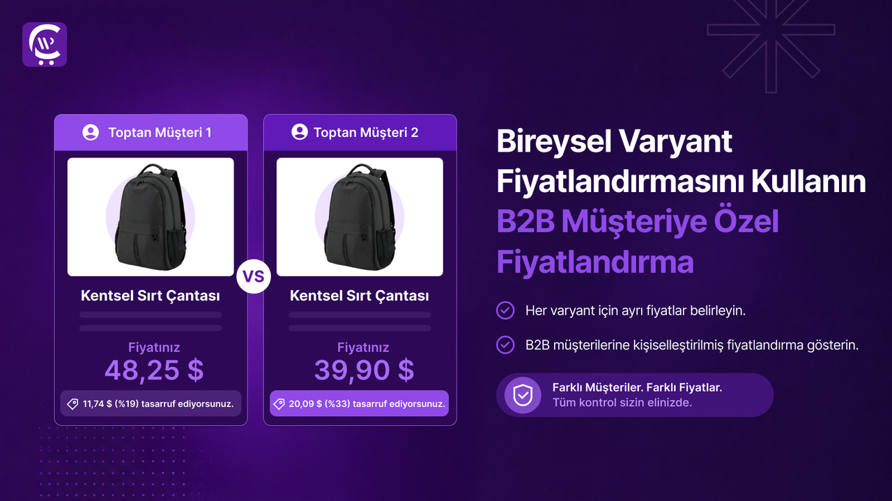 SKU bazlı teklifler için varyant düzeyinde B2B toptan fiyatlar