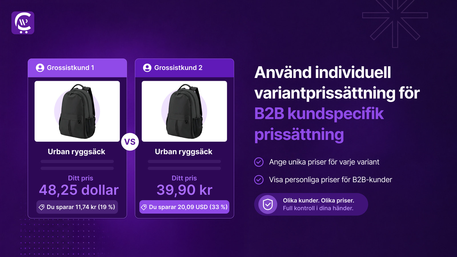 B2B grossistpriser på variantnivå för SKU erbjudanden