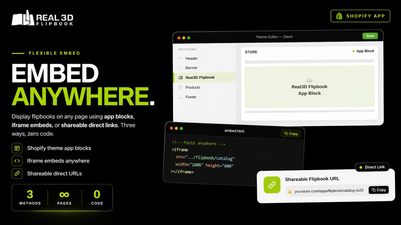 Embed a flipbook anywhere on Shopify using Theme App Block, embe