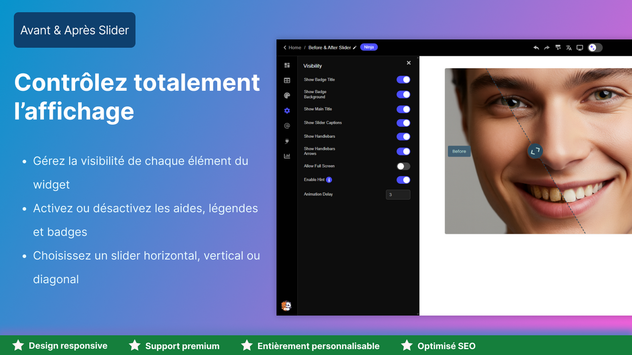 Contrôle total sur votre slider Avant-Après
