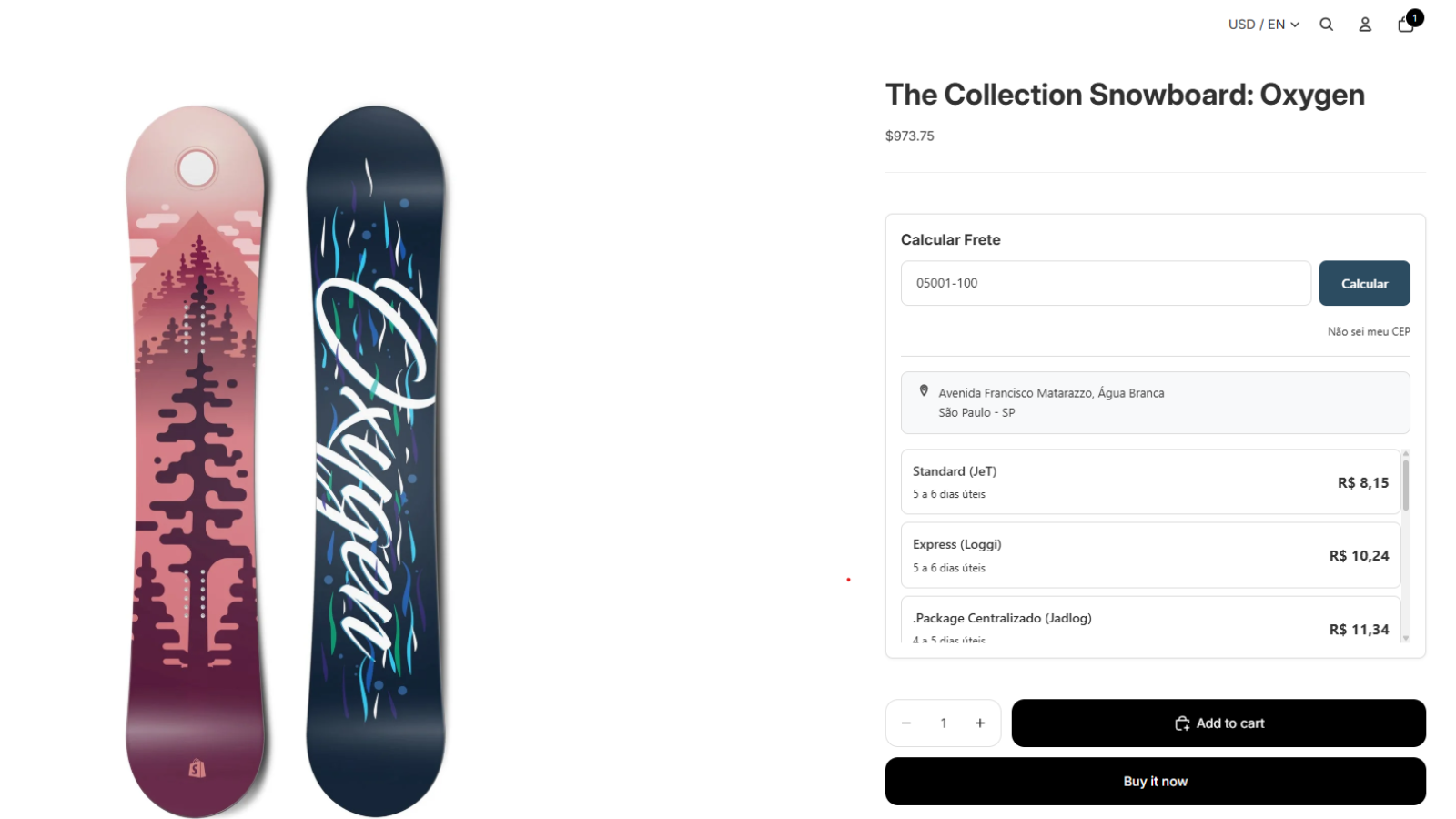 Shipping calculator widget on product page with real-time rates.