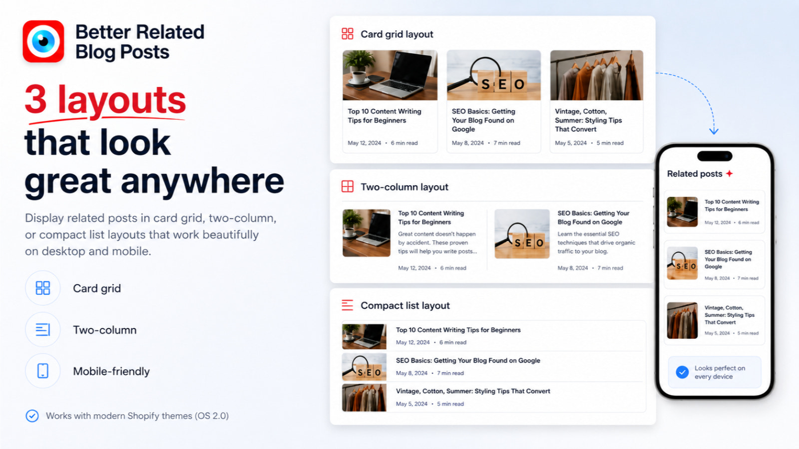Display related posts in three responsive layouts