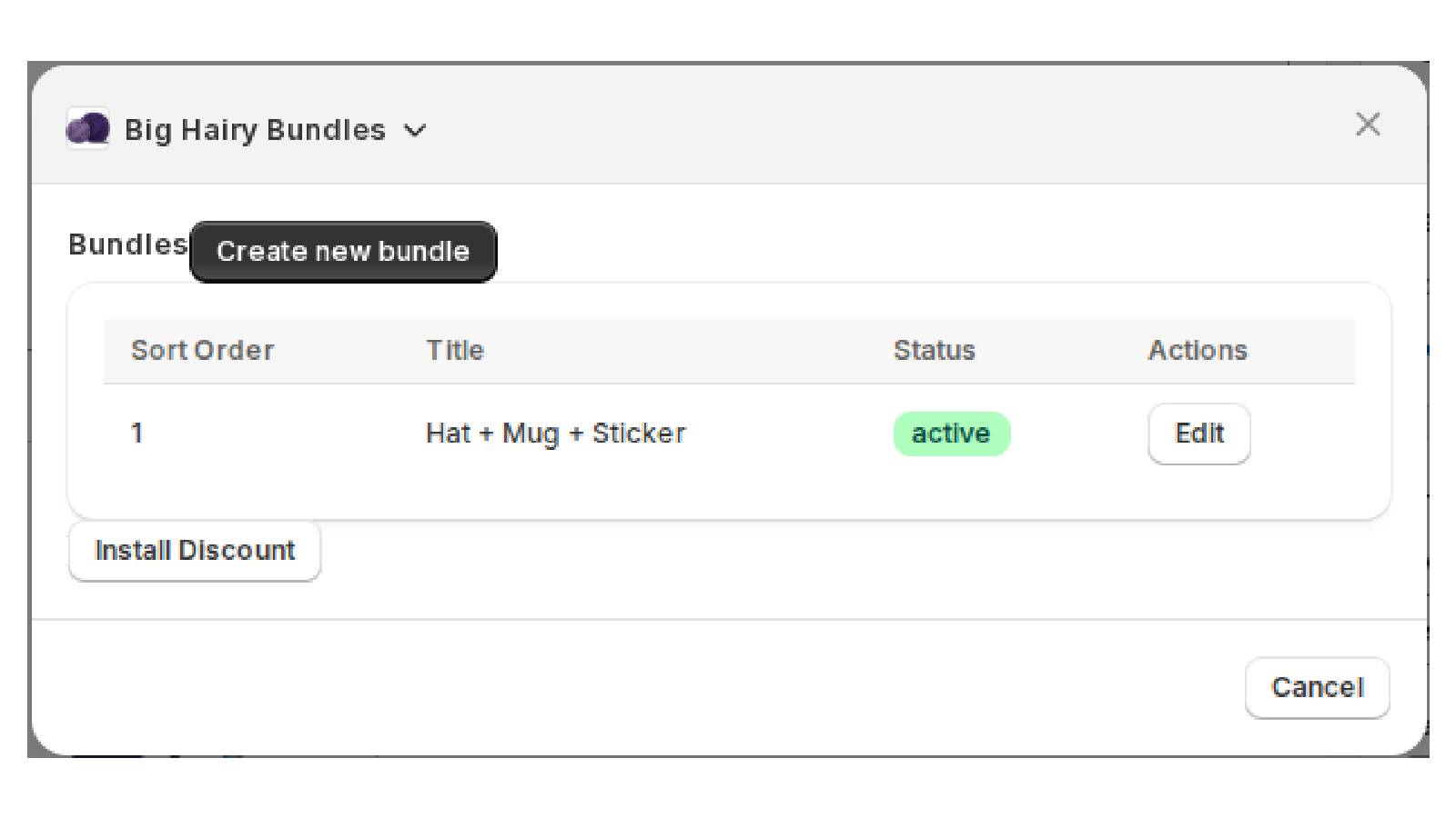 The main screen listing your bundles